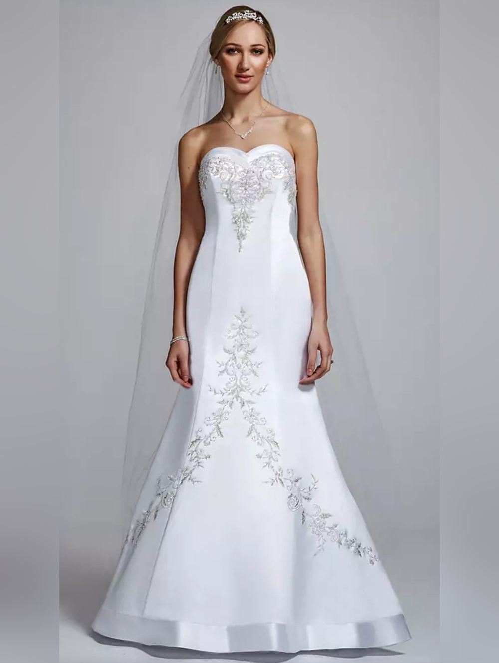 Vintage Mermaid David's Bridal Ivory/Cream Embellished Sweethart Wedding Dress - Picture 9 of 12